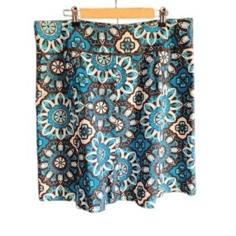 Ann Taylor Floral Medallion Skirt Womens 16 Blue Brown Cotton Mini